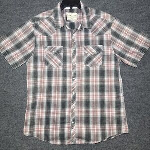 BKE Shirt Men's Size XL Black Gray Red Plaid Athletic Fit Western Pearl Snap